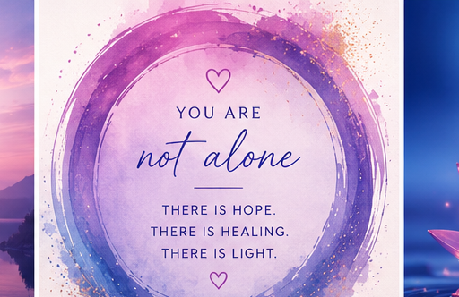 Watercolor illustration reading: you are not alone, there is hope, there is healing, there is light